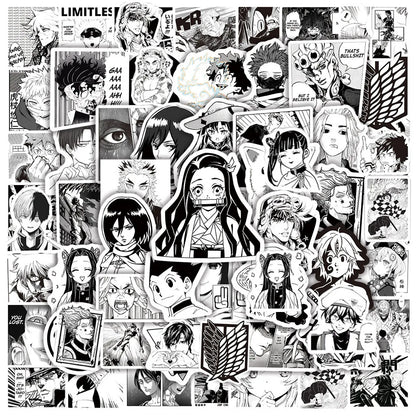 Lot de 50/100 autocollants dessin animé Attack On Titan Jujutsu Kaisen, autocollants imperméables pour skateboard, ordinateur portable, voiture, moto