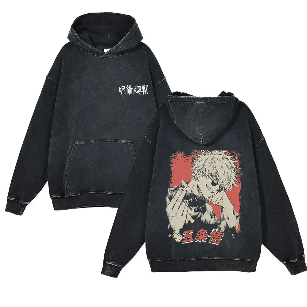 Anime Jujutsu Kaisen Washed Hoodie 100% Cotton Vintage Printed Long Sleeve Men's Clothing Fashion Casual Hip Hop Sweatshirt - Jujutsu Kaisen Merch - Free Shipping Buy Now