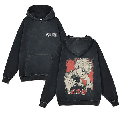 Anime Jujutsu Kaisen Washed Hoodie 100% Cotton Vintage Printed Long Sleeve Men's Clothing Fashion Casual Hip Hop Sweatshirt - Jujutsu Kaisen Merch - Free Shipping Buy Now