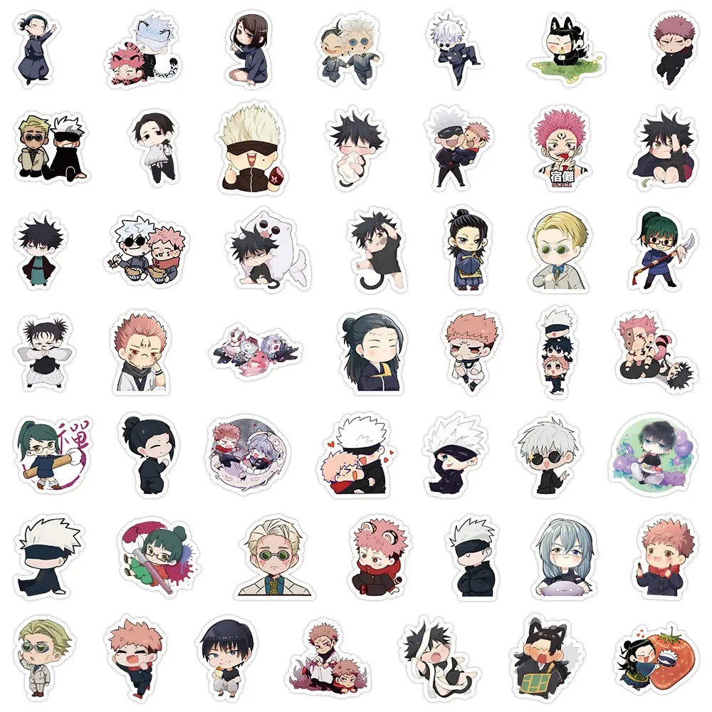 Lot de 10, 30, 50 ou 100 autocollants Kawaii en PVC, motif dessin animé Jujutsu Kaisen, graffiti, pour ordinateur portable, guitare, DIY, cadeau pour enfant