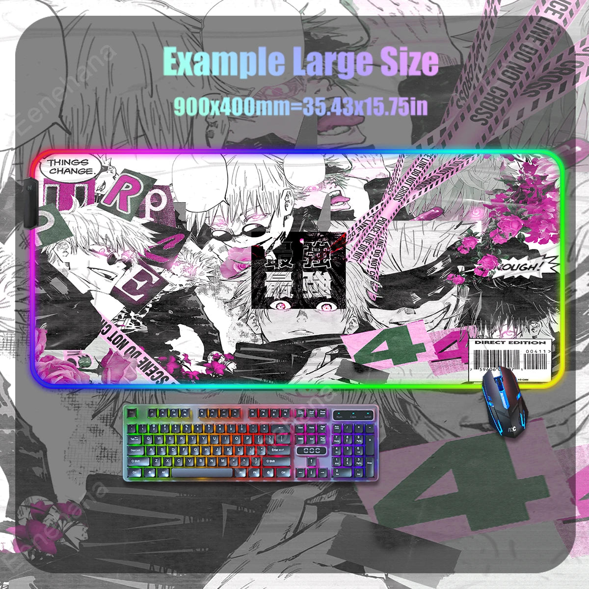 Anime Mouse Pad Mouse Mat Large Gojo Satoru Gaming Accessories Yuji Keyboard Desk Mat Jujutsu Kaisen RGB Led Backlight Mouse Pad
