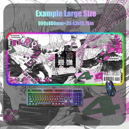 Anime Mouse Pad Mouse Mat Large Gojo Satoru Gaming Accessories Yuji Keyboard Desk Mat Jujutsu Kaisen RGB Led Backlight Mouse Pad