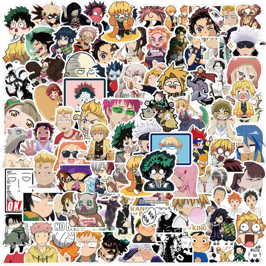 Lot de 50/100 autocollants graffitis pour enfants, mélange de dessins animés Jujutsu Kaisen Hunter x Hunter My Heroes Academy Attack on Titan