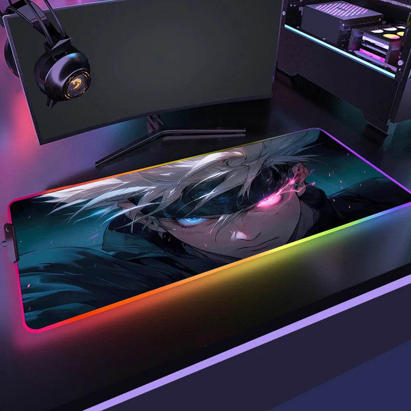 RGB Jujutsu Kaisen Mouse Pad Anime Gojo Satoru Desk Mat Gamer PC Computer XL Varmilo Keyboard Carpet Gaming Accessories Mousepad