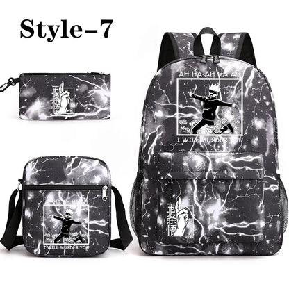Sac à dos mignon à motif Anime Satoru Gojo Nouveau sac à dos Anime Satoru Gojo 3 pièces Sac à bandoulière Sac à stylos Sac à dos Satoru Gojo