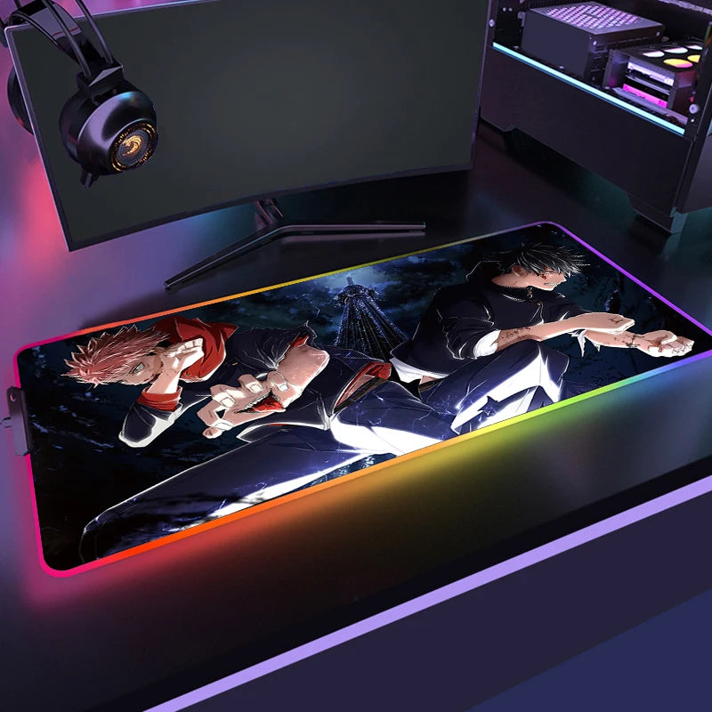 RGB Jujutsu Kaisen Mouse Pad Anime Gojo Satoru Desk Mat Gamer PC Computer XL Varmilo Keyboard Carpet Gaming Accessories Mousepad