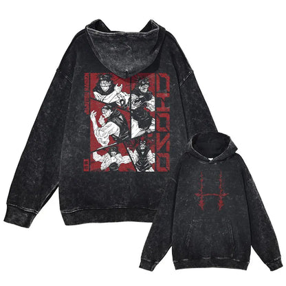 Anime J-Jujutsu Hoodies Vintage Washed Gojo Saturo Hooded Sweatshirts Oversized Manga K-Kaisen Fushiguro Toji CHOSO Hoodie Men - Jujutsu Kaisen Merch - Free Shipping Buy Now