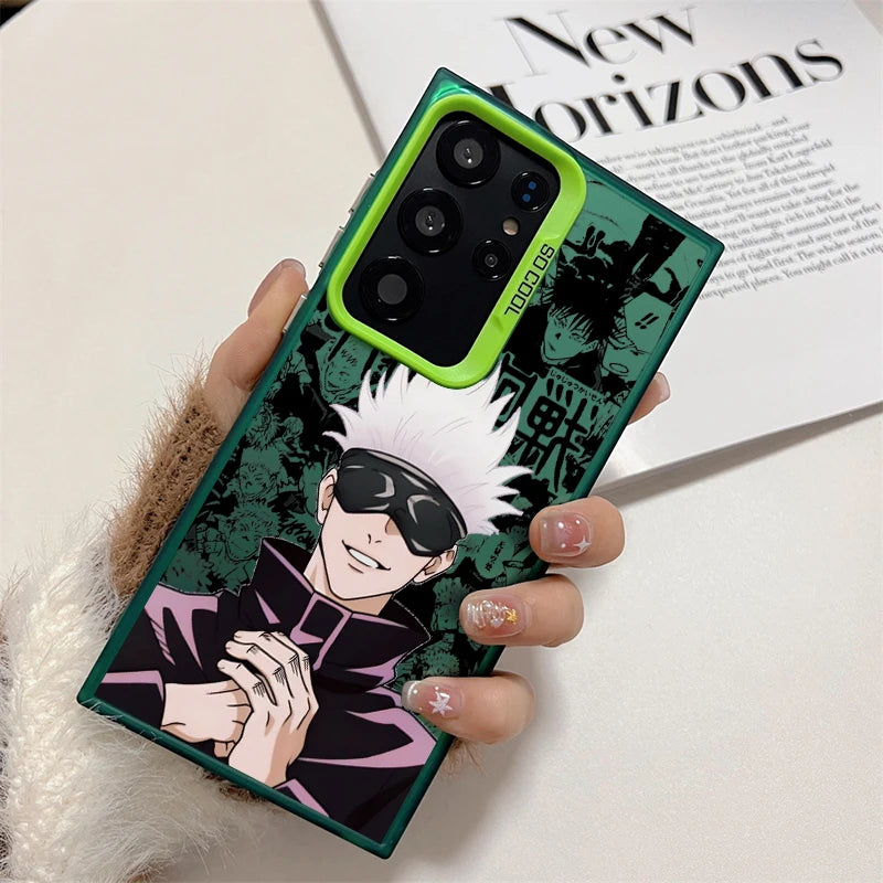 Coque de téléphone Anime Jujutsu Kaisen pour Samsung Galaxy S24 S23 S22 S21 S20 Note 20 Ultra Plus FE 5G Cartoon Coloré Argent Dos