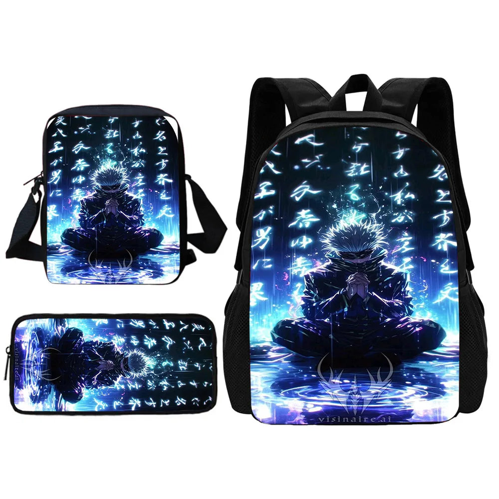 Ensemble de sacs à dos d'école Jujutsu Kaisen Satoru Gojo pour enfants, avec sac à bandoulière, sacs à crayons, sacs d'école pour garçons et filles, meilleur cadeau