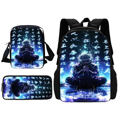 Ensemble de sacs à dos d'école Jujutsu Kaisen Satoru Gojo pour enfants, avec sac à bandoulière, sacs à crayons, sacs d'école pour garçons et filles, meilleur cadeau