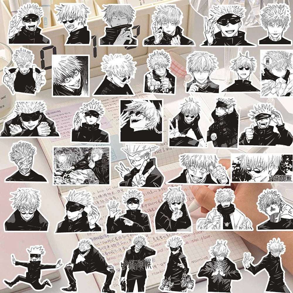 10/30/70pcs Cool Anime Jujutsu Kaisen Satoru Gojo Stickers Black White Manga Character Decals for Laptop Helmet Phone Notebook
