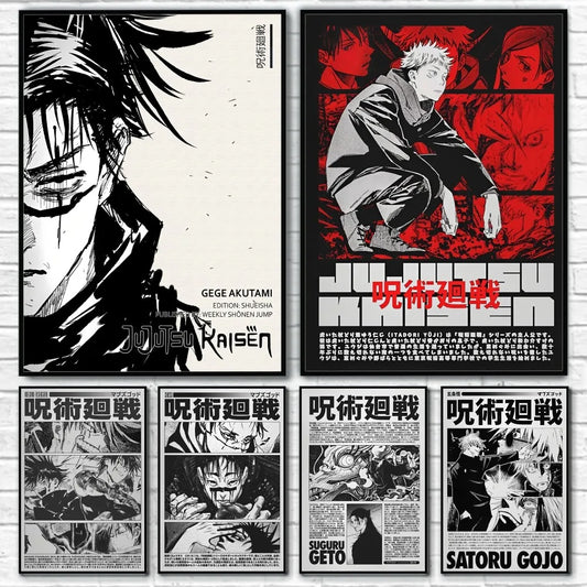 J-JujutsuES Japan Anime K-KaisenES Poster Sticky Wall Art Printing Waterproof Home Living Bed Room Bar Hallway Aesthetic Decor