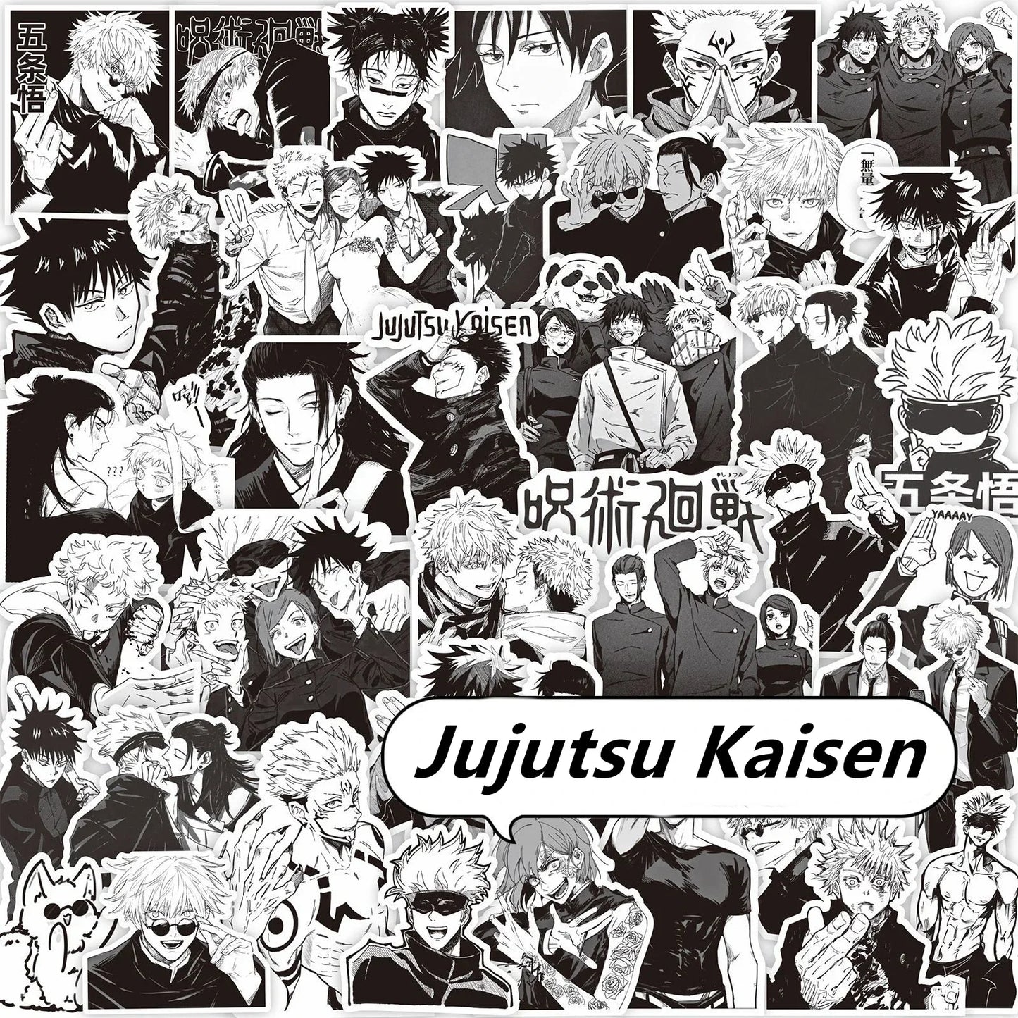 65PCS Black White Jujutsu Kaisen Anime Stickers Decoration Suitcase Scrapbooking Laptop Phone Stationery Manga Kid Sticker