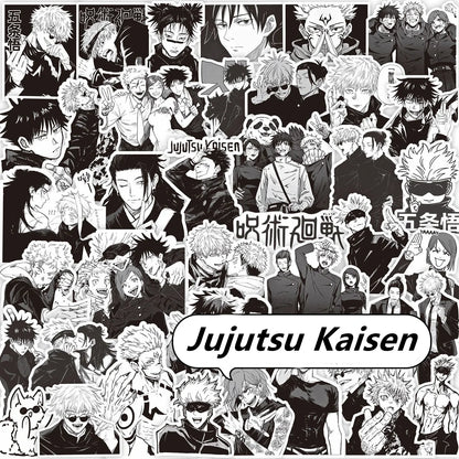 65PCS Black White Jujutsu Kaisen Anime Stickers Decoration Suitcase Scrapbooking Laptop Phone Stationery Manga Kid Sticker