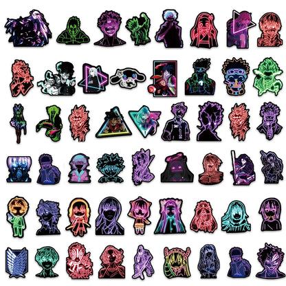10/25/50/100PCS Cartoon Anime Jujutsu Kaisen Attack On Titan Neon Light Graffiti Stickers Car Motorcycle DIY Decal Sticker Kids