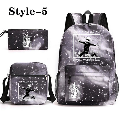 Sac à dos mignon à motif Anime Satoru Gojo Nouveau sac à dos Anime Satoru Gojo 3 pièces Sac à bandoulière Sac à stylos Sac à dos Satoru Gojo