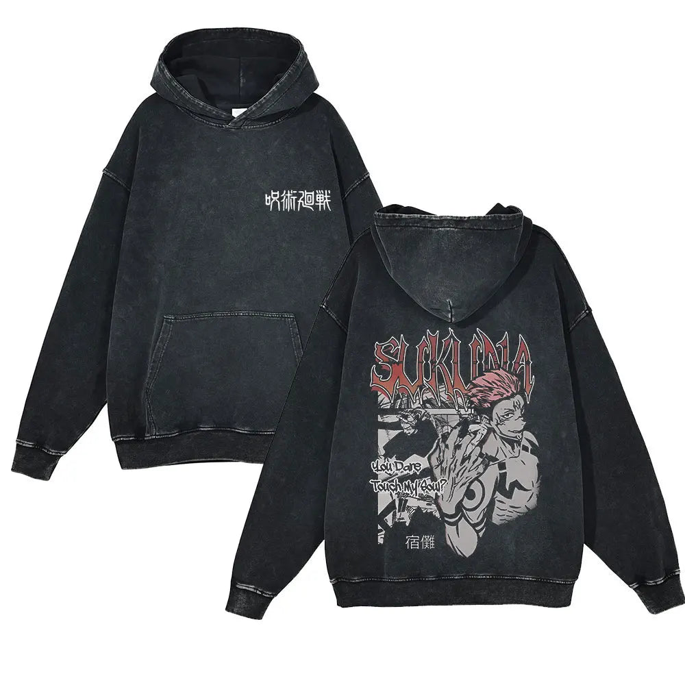 Anime Jujutsu Kaisen Washed Hoodie 100% Cotton Vintage Printed Long Sleeve Men's Clothing Fashion Casual Hip Hop Sweatshirt - Jujutsu Kaisen Merch - Free Shipping Buy Now