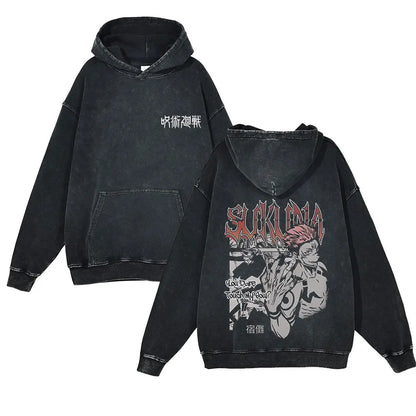 Anime Jujutsu Kaisen Washed Hoodie 100% Cotton Vintage Printed Long Sleeve Men's Clothing Fashion Casual Hip Hop Sweatshirt - Jujutsu Kaisen Merch - Free Shipping Buy Now