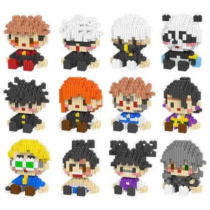 JX TOY Anime Jujustu Micro Bloc de Construction Ornements de Bureau à Collectionner Statue Gojo Satoru Poupée Itadori Yuji Bloc Fushiguro Megumi