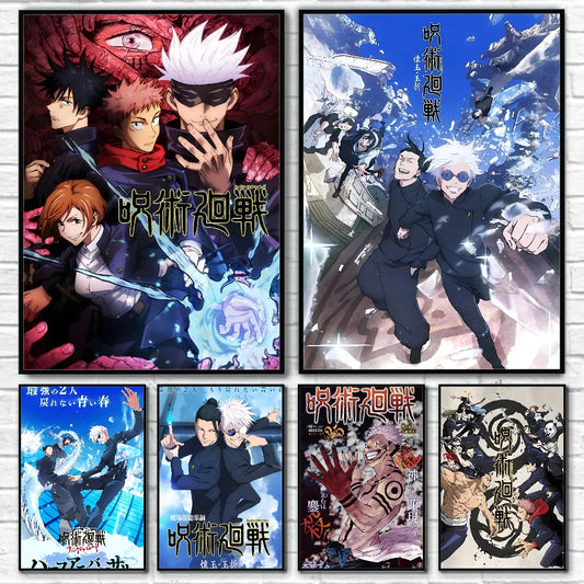 Poster Sticky Wall Art J-Jujutsu K-Kaisen Anime Printing Waterproof Home Living Bed Room Bar Aesthetic Decor