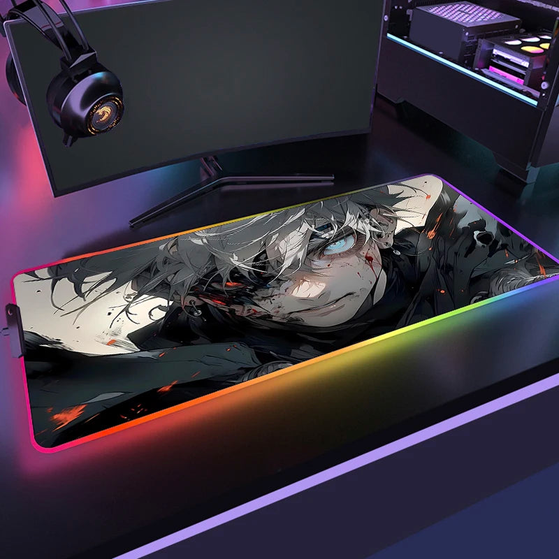 RGB Jujutsu Kaisen Mouse Pad Anime Gojo Satoru Desk Mat Gamer PC Computer XL Varmilo Keyboard Carpet Gaming Accessories Mousepad