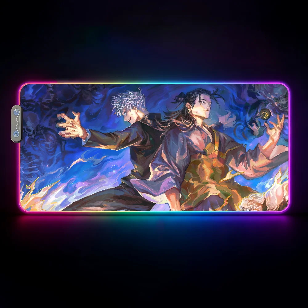 Hot Anime J-Jujutsu K-Kaisen-S Mouse Pad  RGB Led Gaming Bedroom Office Desk Non-Slip Mat  Waterproof Large