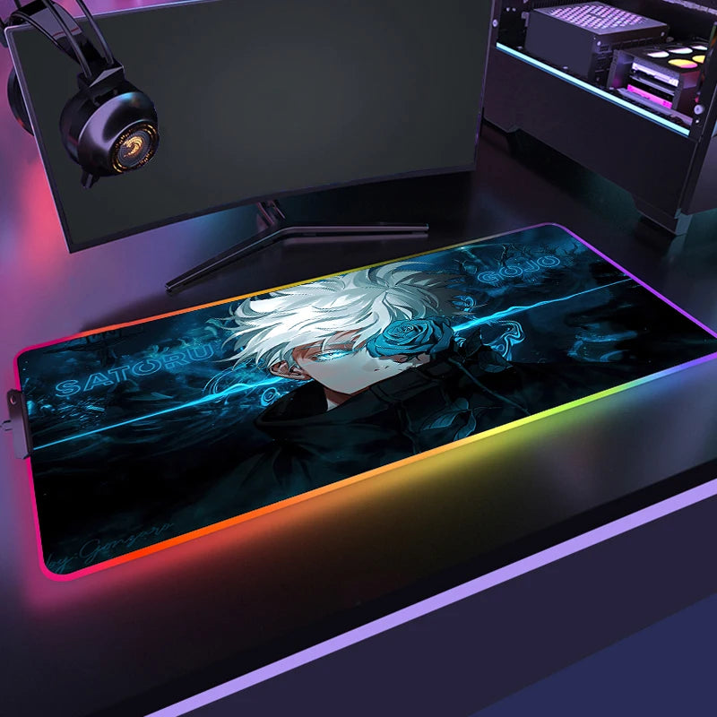 RGB Jujutsu Kaisen Mouse Pad Anime Gojo Satoru Desk Mat Gamer PC Computer XL Varmilo Keyboard Carpet Gaming Accessories Mousepad
