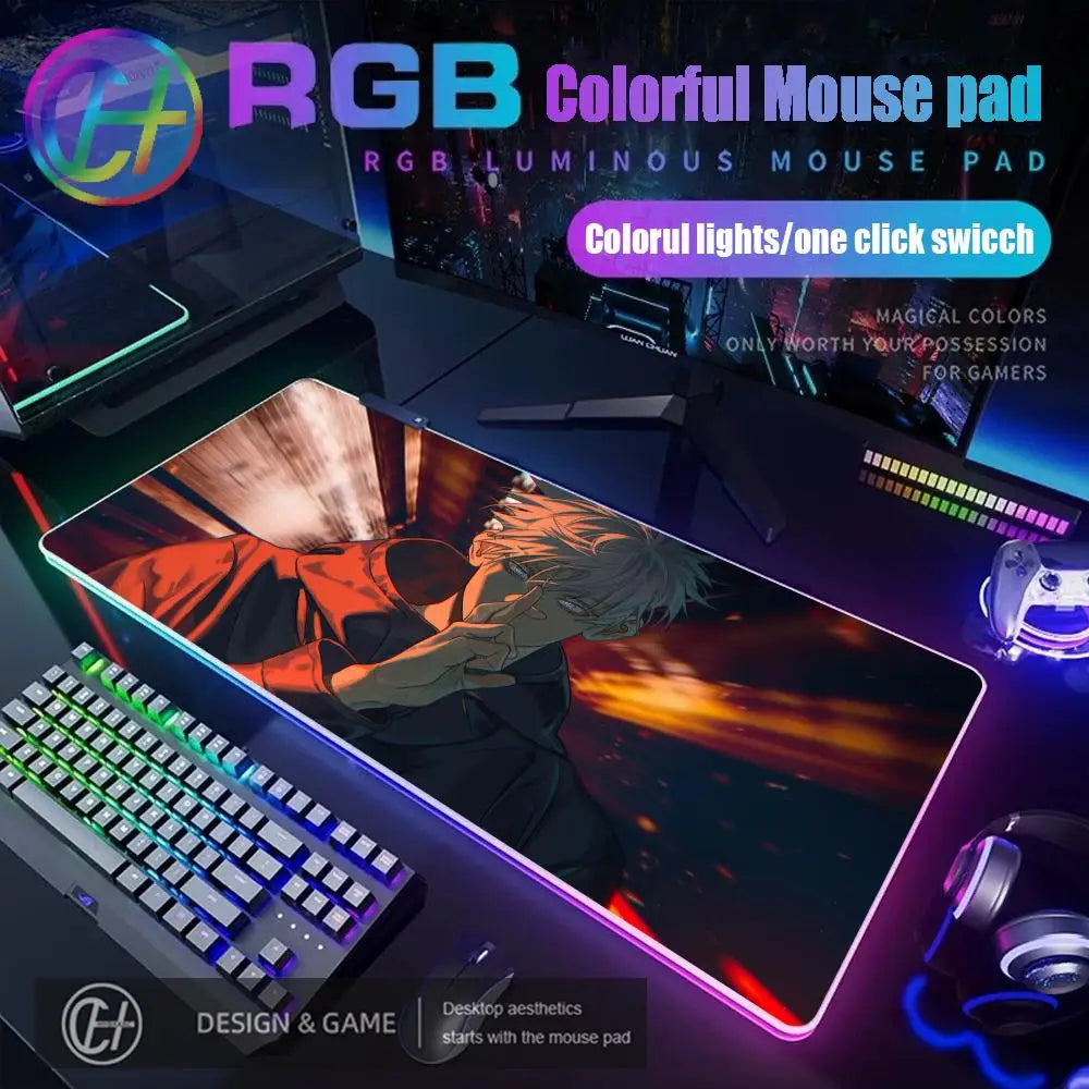 HD Gamer Japan Hot Anime Mouse Pad RGB Gaming Mouse Pad Desk Mat Large LED Light XXL 900x400x4mm Jujutsu Kaisen Gojo Mouse Pad