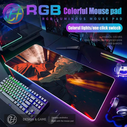 HD Gamer Japan Hot Anime Mouse Pad RGB Gaming Mouse Pad Desk Mat Large LED Light XXL 900x400x4mm Jujutsu Kaisen Gojo Mouse Pad