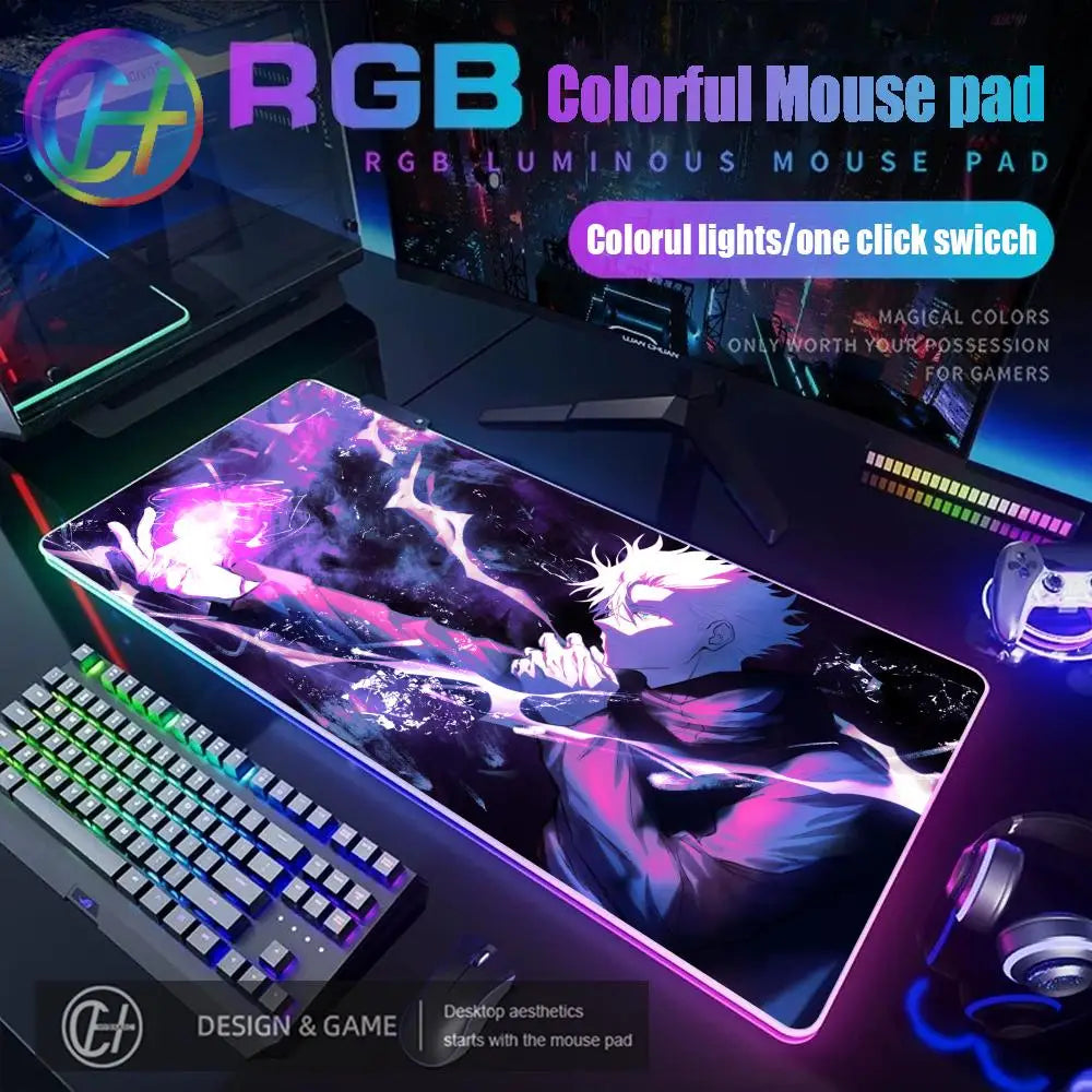 HD Gamer Japan Hot Anime Mouse Pad RGB Gaming Mouse Pad Desk Mat Large LED Light XXL 900x400x4mm Jujutsu Kaisen Gojo Mouse Pad