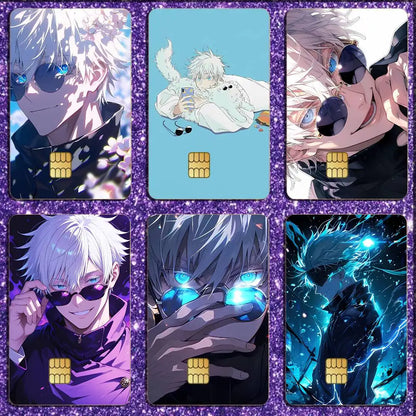 J-Jujutsu kaisen G-Gojo Satoru Card Stickers For Debit Bank Credit Cards Metro Bus Pass Sticker Decoration Cover 4PCS Card Skin