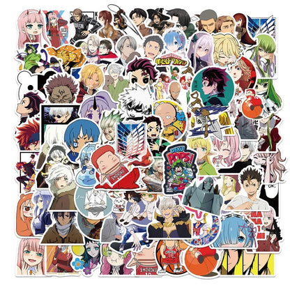 Lot de 50/100 autocollants dessin animé Attack On Titan Jujutsu Kaisen, autocollants imperméables pour skateboard, ordinateur portable, voiture, moto