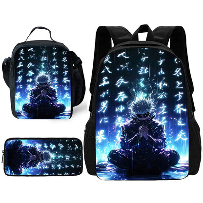 Sac à dos d'école Anime J-Jujutsu Kaisen pour enfant avec sacs à déjeuner, trousses à crayons, sacs d'école pour garçons et filles, meilleur cadeau