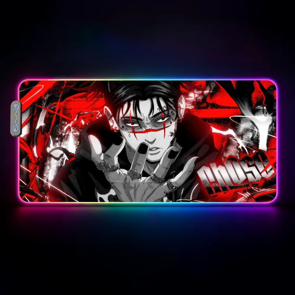 Hot Anime J-Jujutsu K-Kaisen-S Mouse Pad  RGB Led Gaming Bedroom Office Desk Non-Slip Mat  Waterproof Large