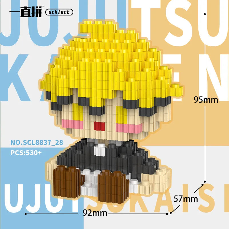 JX TOY Anime Jujustu Micro Bloc de Construction Ornements de Bureau à Collectionner Statue Gojo Satoru Poupée Itadori Yuji Bloc Fushiguro Megumi