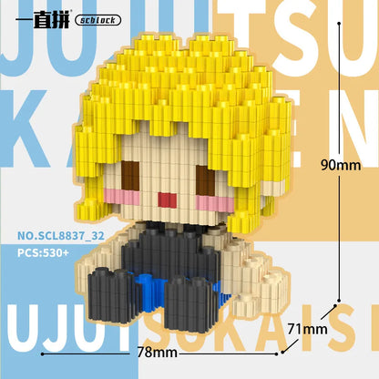 JX TOY Anime Jujustu Micro Bloc de Construction Ornements de Bureau à Collectionner Statue Gojo Satoru Poupée Itadori Yuji Bloc Fushiguro Megumi