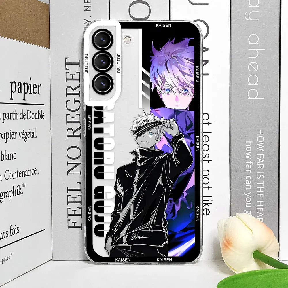 Coque de téléphone Samsung Galaxy S21, S22, S23, S24, S25 Ultra Plus FE, motif Jujutsu Kaisen Satoru Gojo Comics, transparente et souple