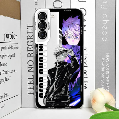 Coque de téléphone Samsung Galaxy S21, S22, S23, S24, S25 Ultra Plus FE, motif Jujutsu Kaisen Satoru Gojo Comics, transparente et souple