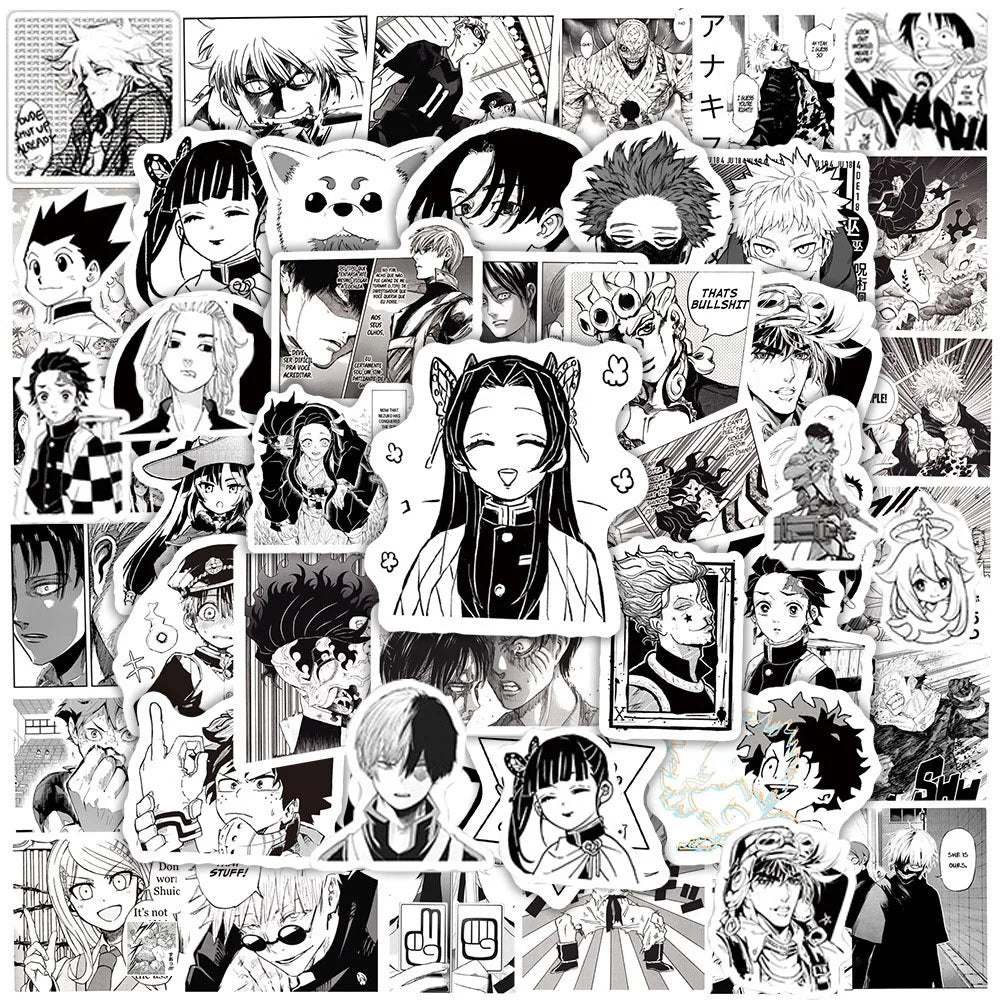 Lot de 50/100 autocollants graffitis pour enfants, mélange de dessins animés Jujutsu Kaisen Hunter x Hunter My Heroes Academy Attack on Titan