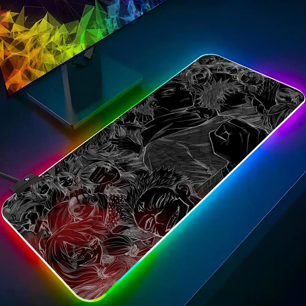 Anime J-jujutsu K-kaisen Mouse Pad Gaming Rgb Mousepad Cool Backlit Keyboard Gamer Girl Xxl Laptop Mat Table Pads Deskpad