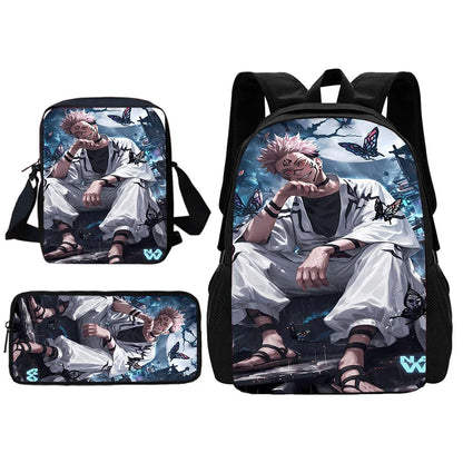Ensemble de sacs à dos d'école Jujutsu Kaisen Satoru Gojo pour enfants, avec sac à bandoulière, sacs à crayons, sacs d'école pour garçons et filles, meilleur cadeau