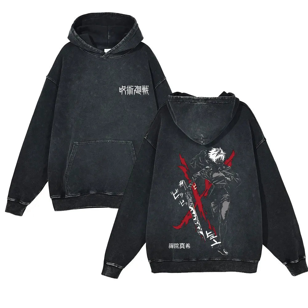 Anime Jujutsu Kaisen Washed Hoodie 100% Cotton Vintage Printed Long Sleeve Men's Clothing Fashion Casual Hip Hop Sweatshirt - Jujutsu Kaisen Merch - Free Shipping Buy Now