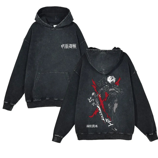 Anime Jujutsu Kaisen Washed Hoodie 100% Cotton Men's Clothing Fashion Casual Vintage Printed Long Sleeve Hip Hop Sweatshirt - Jujutsu Kaisen Merch - Free Shipping Buy Now