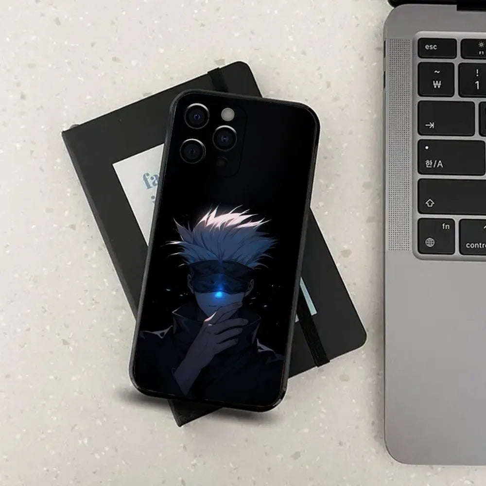 Coque de téléphone G-Gojo Anime Jujutsu K-Kaisen pour Apple iPhone 15, 14, 13, 12, 11, Pro, X, XS, Max, XR, Plus, Mini, noire souple