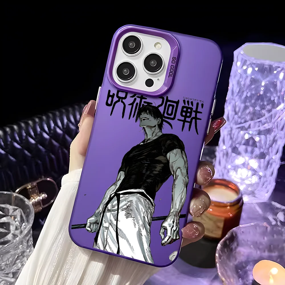 Coque de téléphone Jujutsu Toji Kaisen F-Fushiguro Candy Abraz pour iPhone 16 15 14 13 12 11 Pro Max Noir Violet Mat Ultra-mince Souple