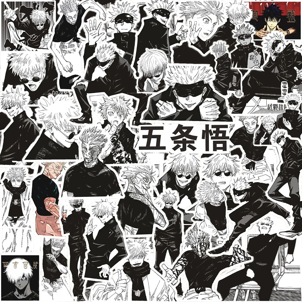 10/30/70pcs Cool Anime Jujutsu Kaisen Satoru Gojo Stickers Black White Manga Character Decals for Laptop Helmet Phone Notebook