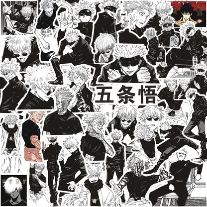 10/30/70pcs Cool Anime Jujutsu Kaisen Satoru Gojo Stickers Black White Manga Character Decals for Laptop Helmet Phone Notebook