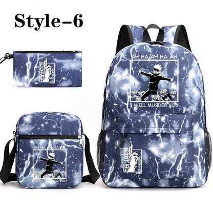 Sac à dos mignon à motif Anime Satoru Gojo Nouveau sac à dos Anime Satoru Gojo 3 pièces Sac à bandoulière Sac à stylos Sac à dos Satoru Gojo
