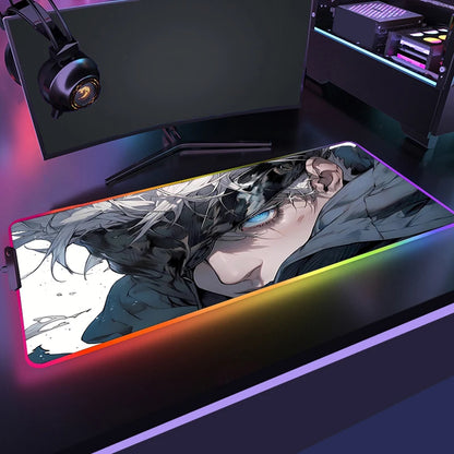 RGB Jujutsu Kaisen Mouse Pad Anime Gojo Satoru Desk Mat Gamer PC Computer XL Varmilo Keyboard Carpet Gaming Accessories Mousepad