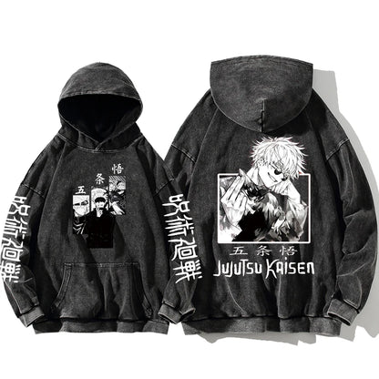 Jujutsu Kaisen Satoru Gojo Sweatshirts Anime Men's High Quality 100% Washed Cotton Hoodie Winter Oversized Streetwear Clothing - Jujutsu Kaisen Merch - Free Shipping Buy Now